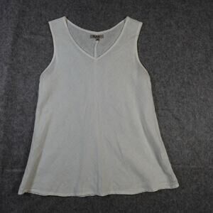 Flax Top Womens Medium Linen Tunic V-Neck Tank Lagenlook Beachy White Sleeveless
